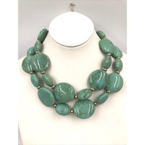 Turquoise green Faux Bead Necklace Gold Tone Acrylic Estate‎ Chunky 18”